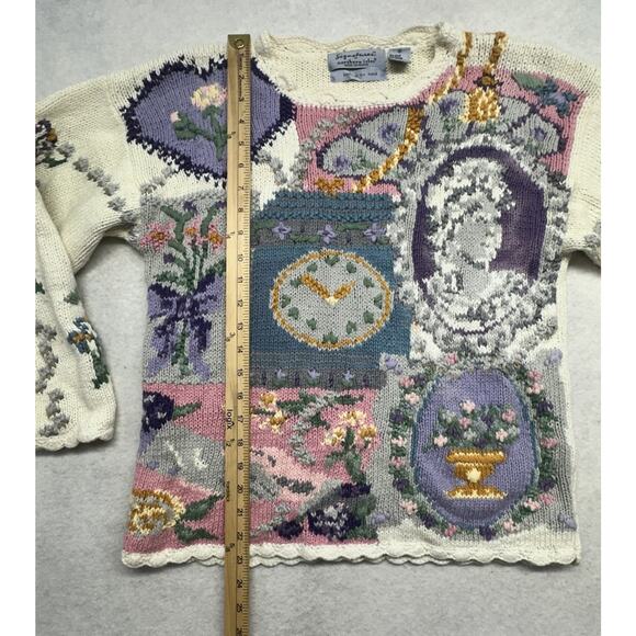 Cottagecore Sweater 90s Vintage Northern Isles Handknit Granny Pastel Grandma - Picture 5 of 11